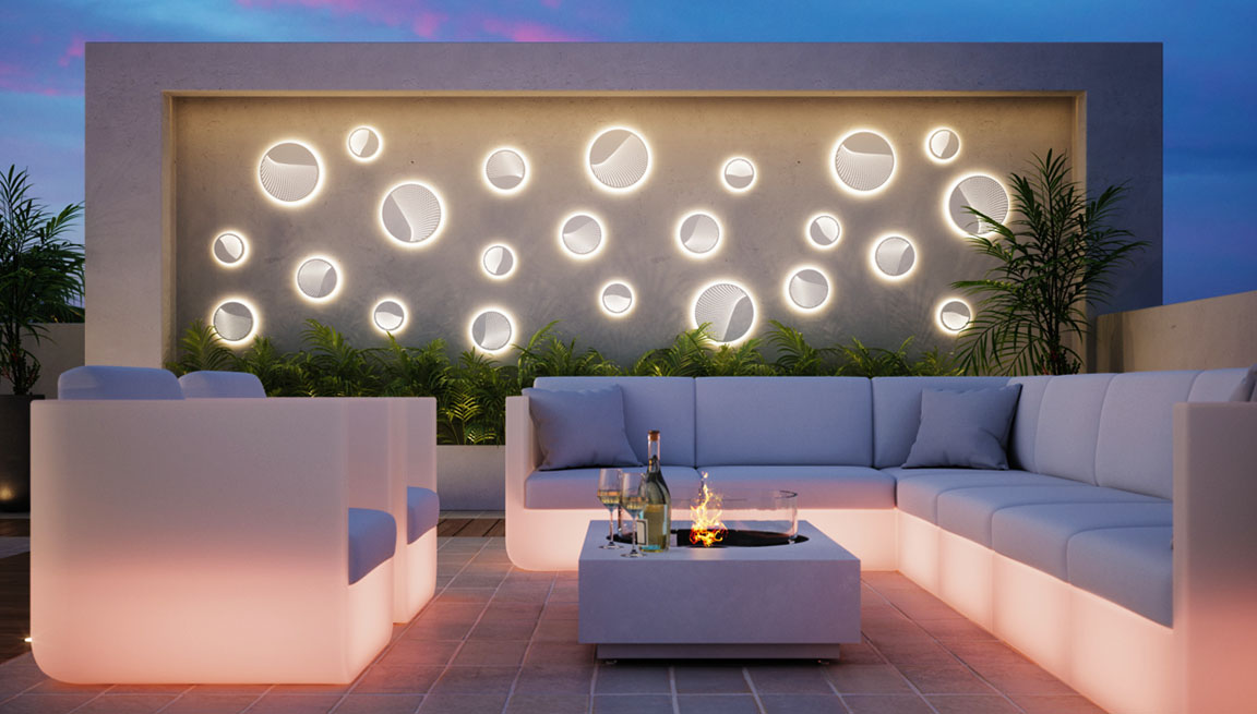 Dotwave Round LED Outdoor Wall Sconce by Robert Sonneman for SONNEMAN Lighting.