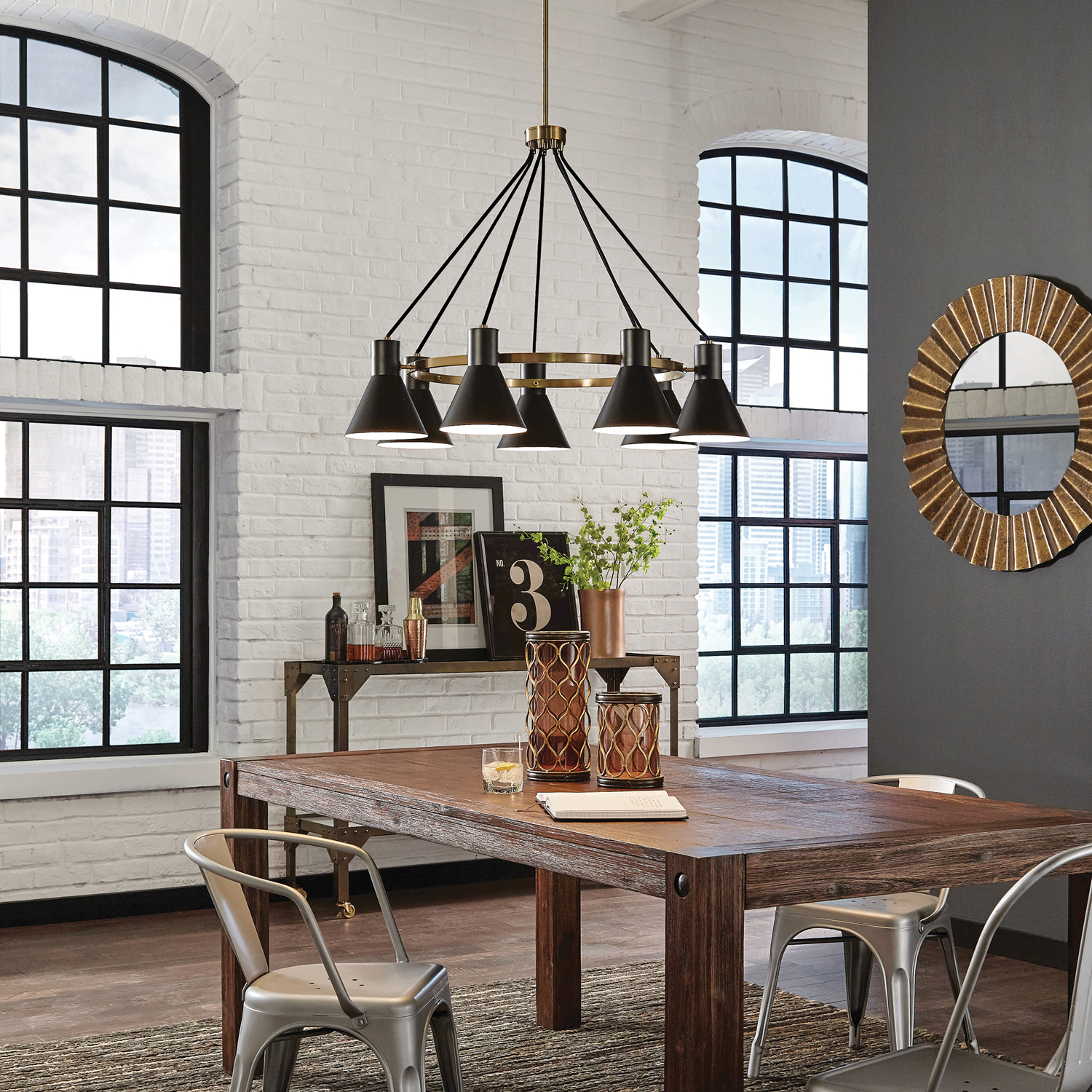 Towner Chandelier above an industrial table.