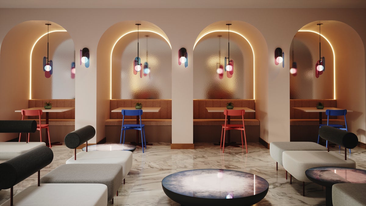 Multi-colored lights in bar setting