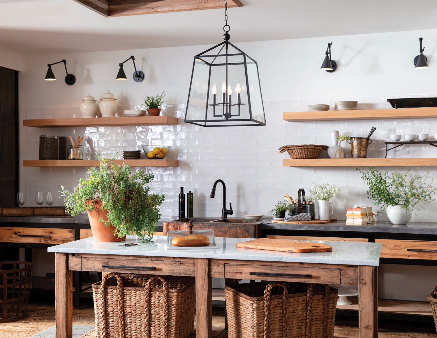 Coastal Living Cachet Chandelier in a farmhouse kitchen.