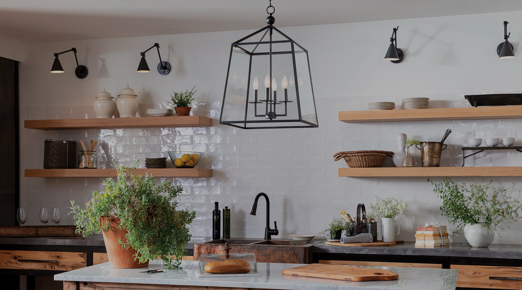 dark kitchen light island