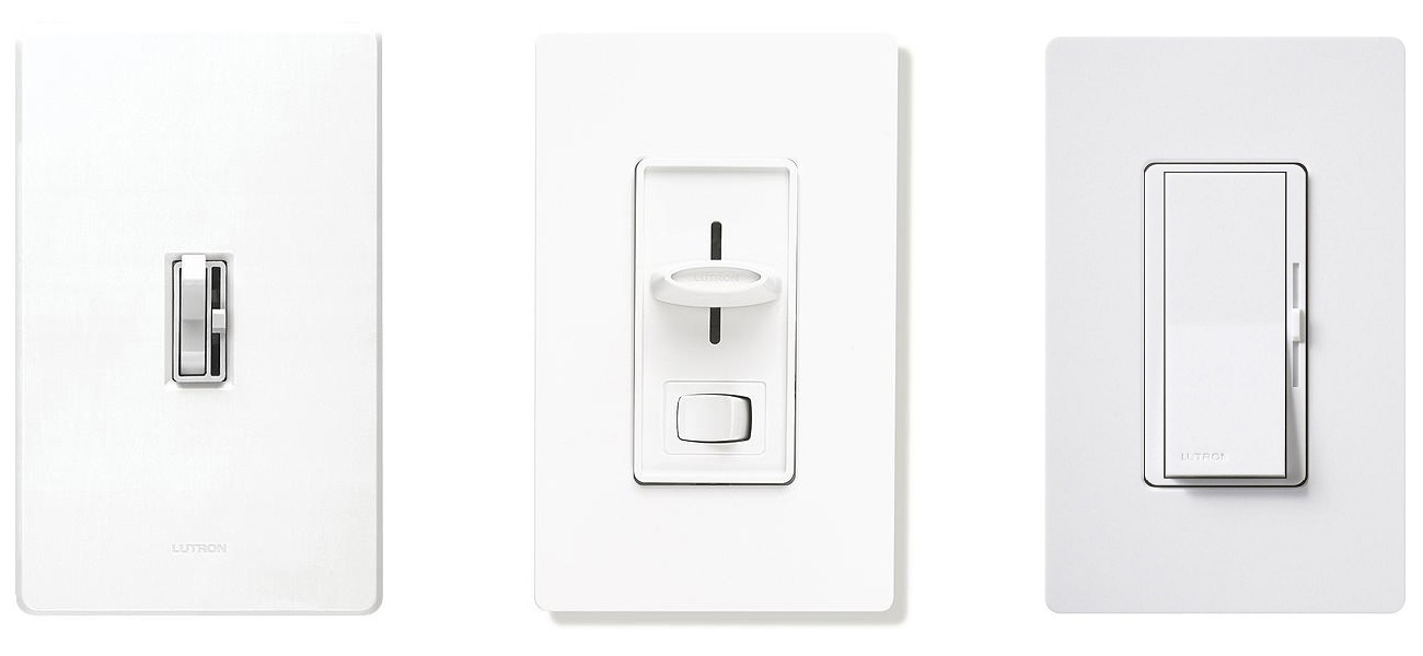 Three different wall switches for dimming.