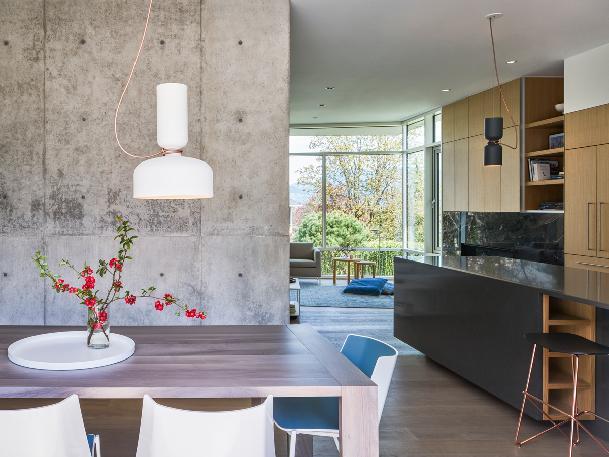 Spotlight Volume Pendants in a dining/kitchen setting.