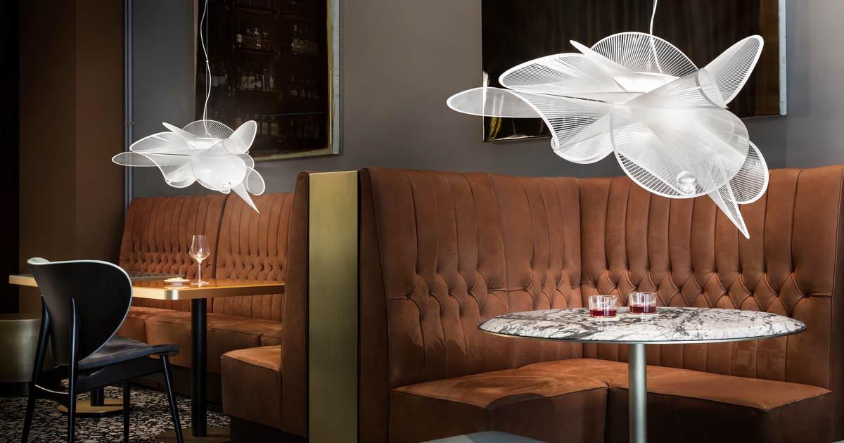 Airy light fixture in restaurant setting