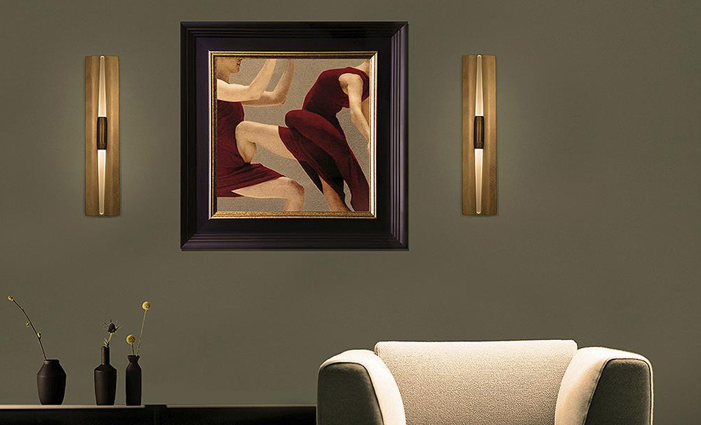 Icicle LED Wand Wall Sconces flanking a piece of art.