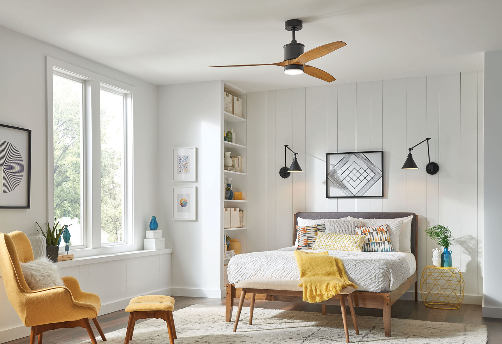 Hover LED Ceiling Fan in a bedroom.