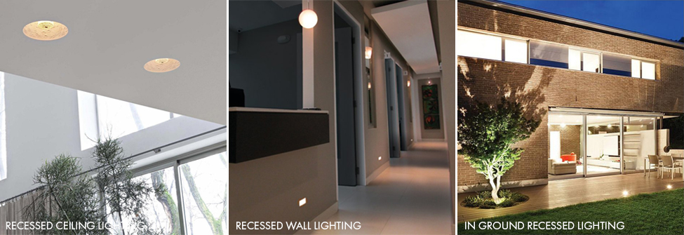 Three examples of modern recessed lighting.