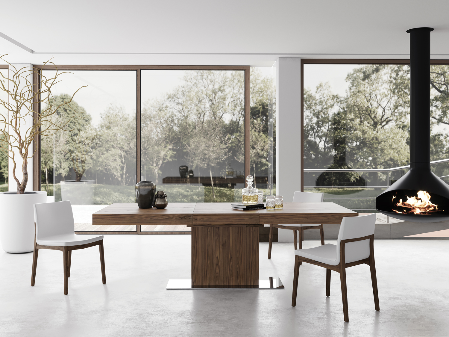 Astor Extension Dining Table in a open concept dining room.
