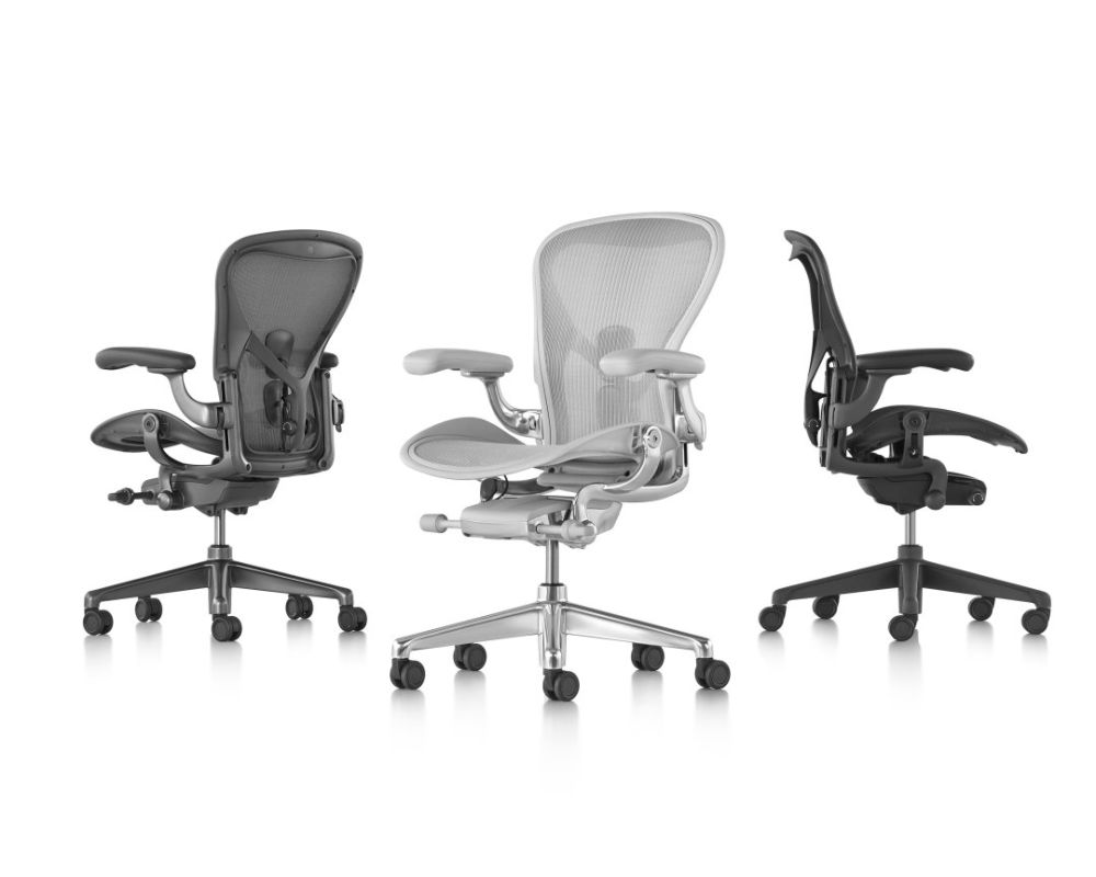 Aeron Office Chair in Carbon, Mineral and Graphite Styles.