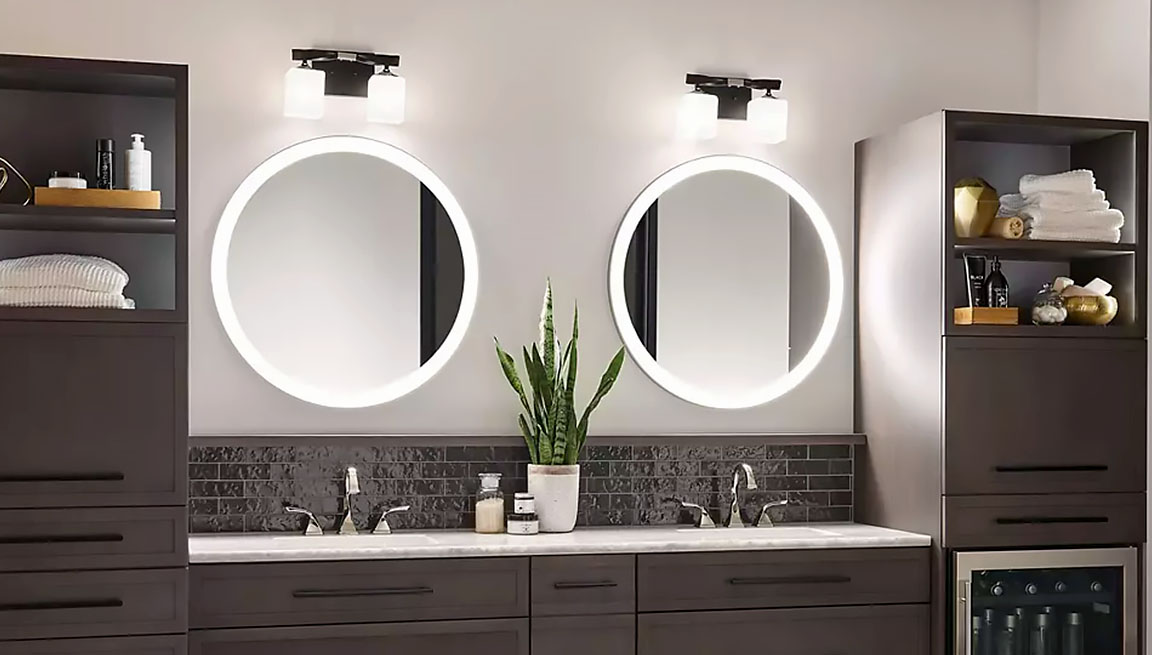 Ryame Round LED Lighted Mirror by élan Lighting.