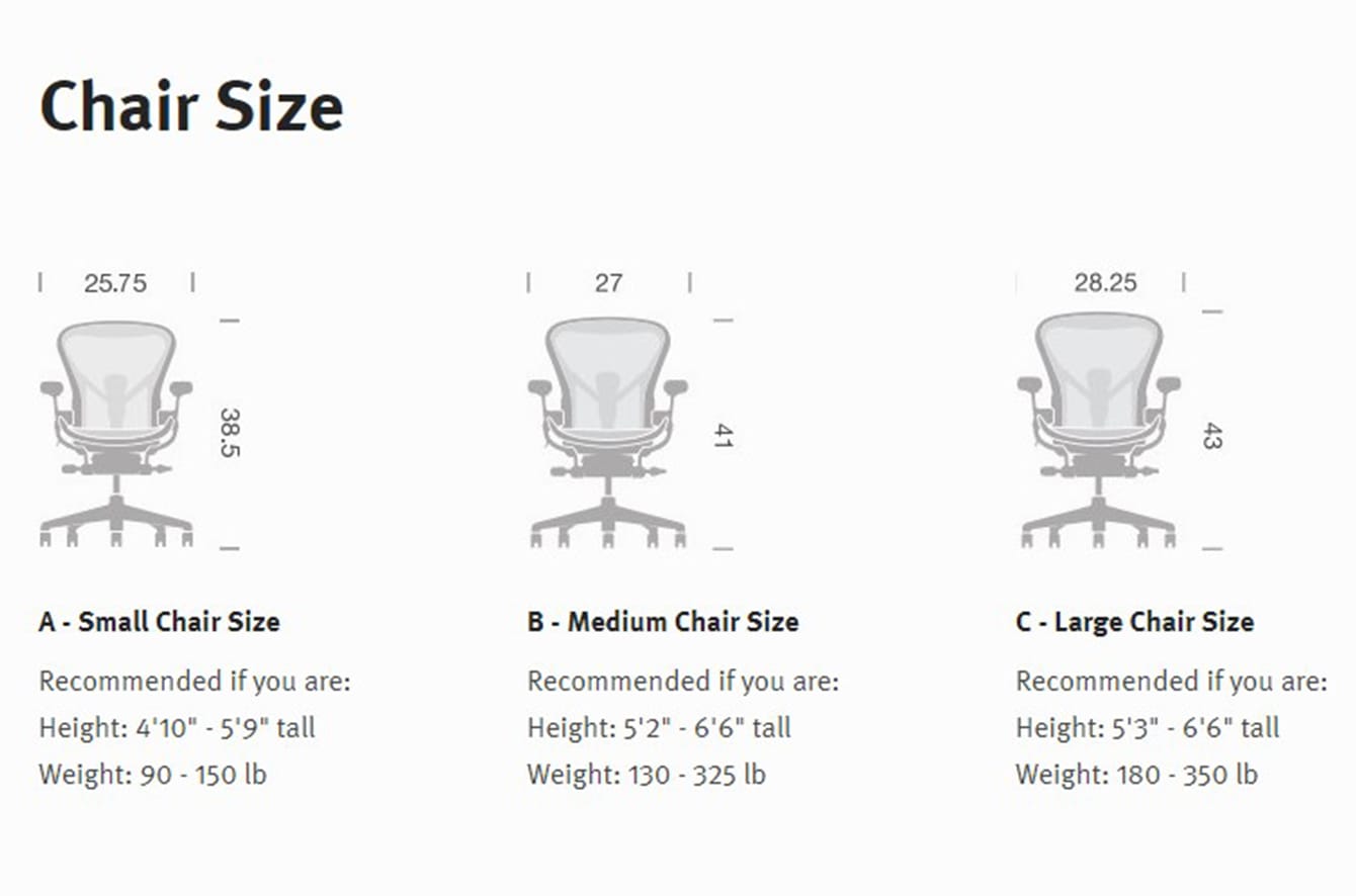 herman miller aeron specifications