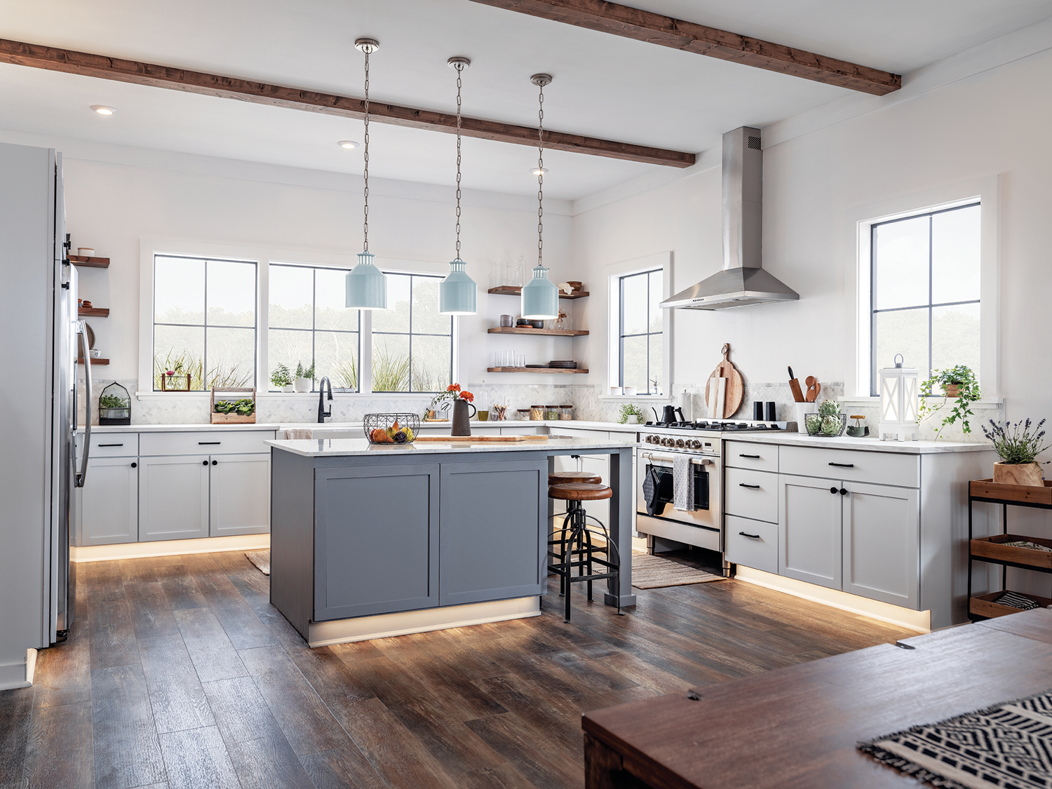 Montauk Mini Pendant by Kichler above a kitchen island