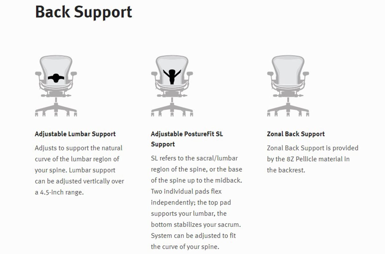 aeron back support options